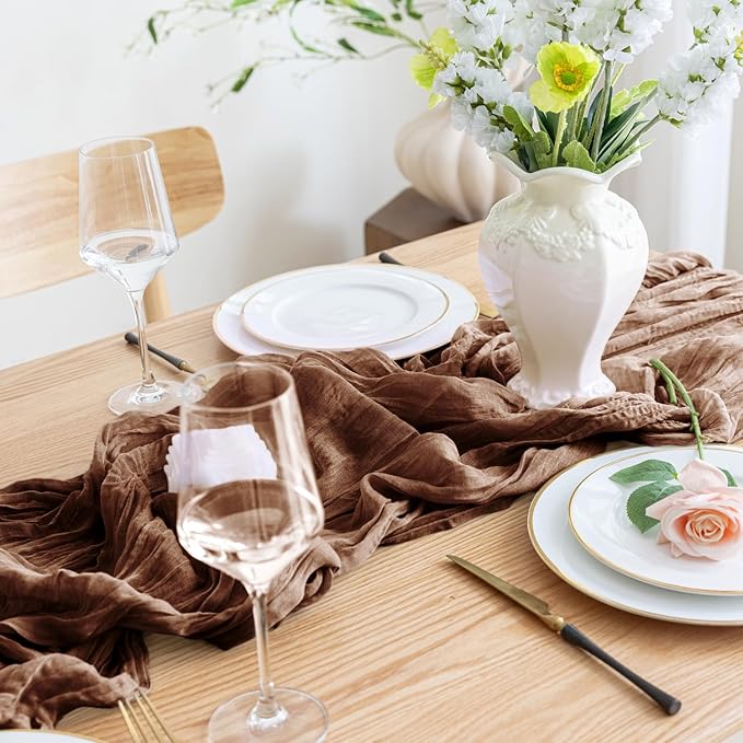 Asee'm 6pcs Cheesecloth Table Runner 120 Inches Long Brown Boho Gauze Cheese - Image 5