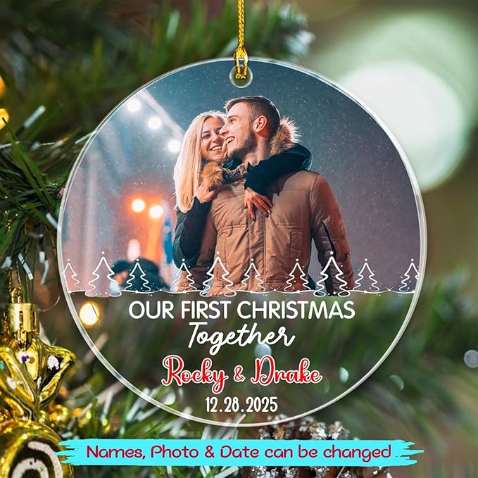 Personalized Our First Christmas Together Ornament 2025, Upload Photo Mr & Mrs - Image 2