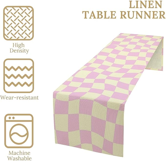 Hippie Table Runner Retro Geometric Square Purple Grid 60s70s Style Kitchen - Image 5