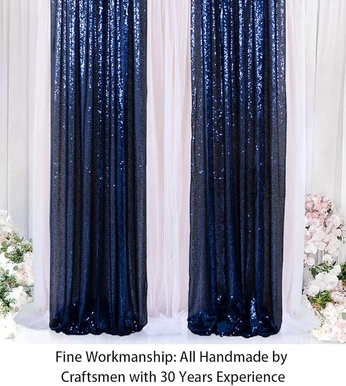 ShinyBeauty Sequin Backdrop Curtains 4 Panels Navy Blue 2FTx8FT Navy Blue - Image 3