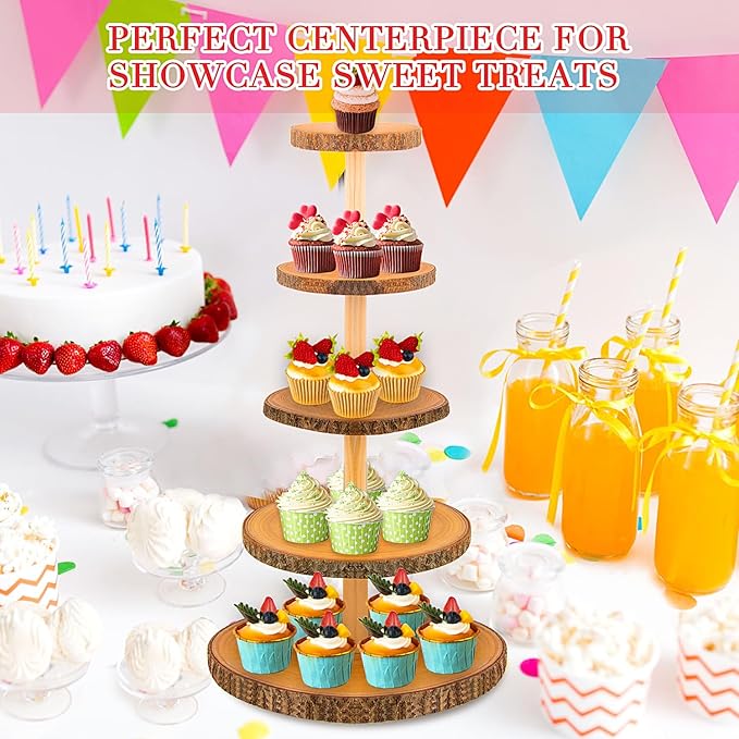 5-Tier Rustic Wooden Cupcake Stand - Image 6