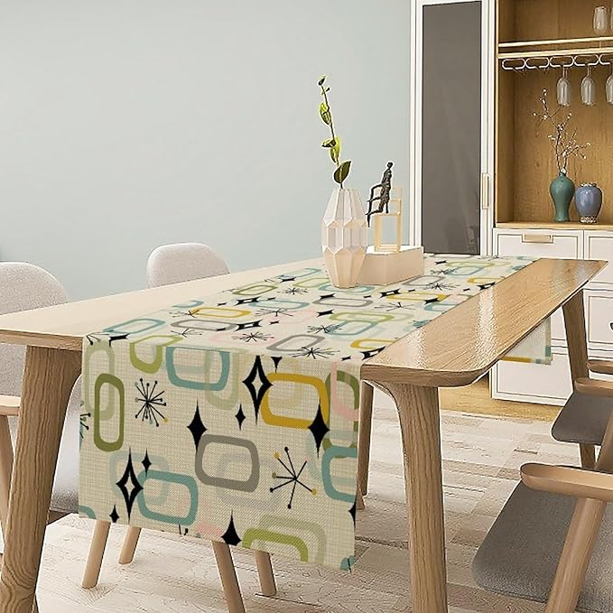 Mid Century Table Runner, Flag Retro Atomic Starburst 1950s Abstract Geometric - Image 3