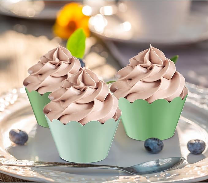 Domensi 100 Pcs Sage Green Cupcake Wrappers Rustic Cupcake Liners Baking Cups - Image 7