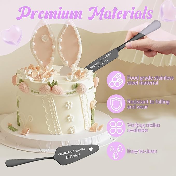 Custom Wedding Cake Knife and Server Set, Personalised Cake Serving Kit - Image 4