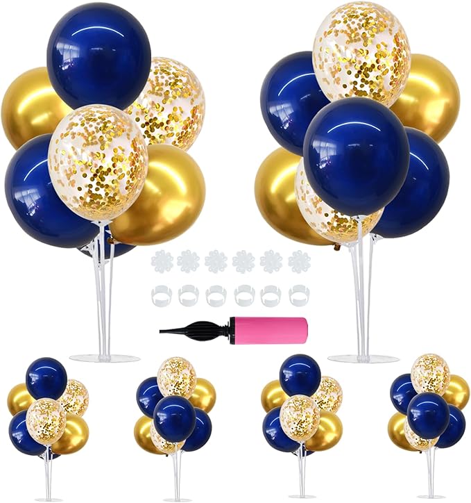 TONIFUL 6 Set Navy Blue Gold Balloon Centerpieces by TONIFUL
