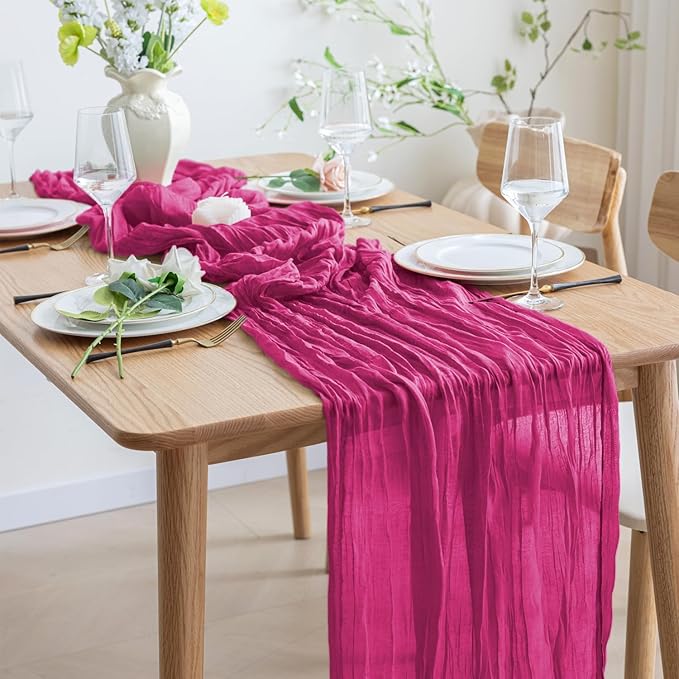 Asee'm 6pcs Cheesecloth Table Runner 120 Inches Long Fuchsia Boho Gauze Cheese - Image 6
