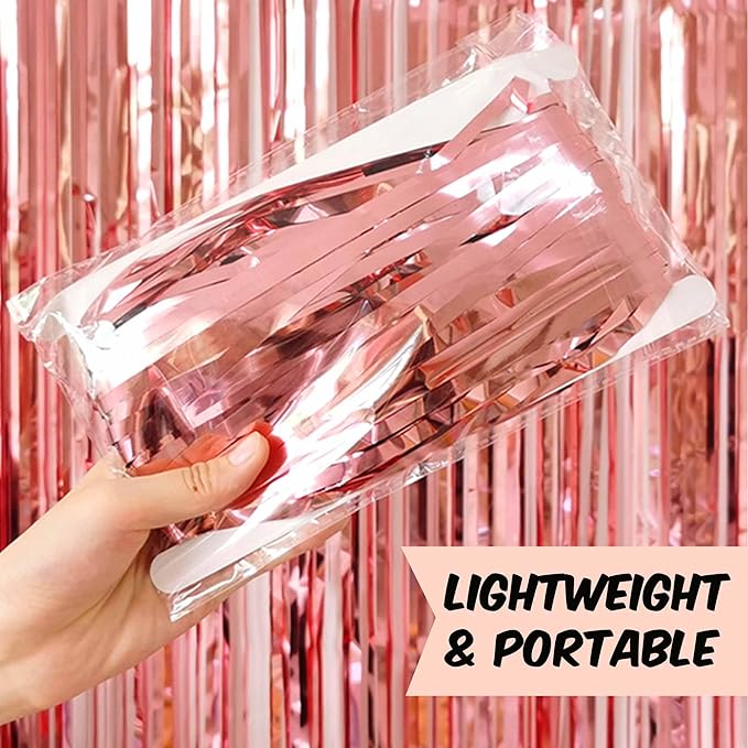 6 Pack Rose Gold Foil Fringe Curtains Backdrop, 3.28 x 8.2 Ft Metallic - Image 4