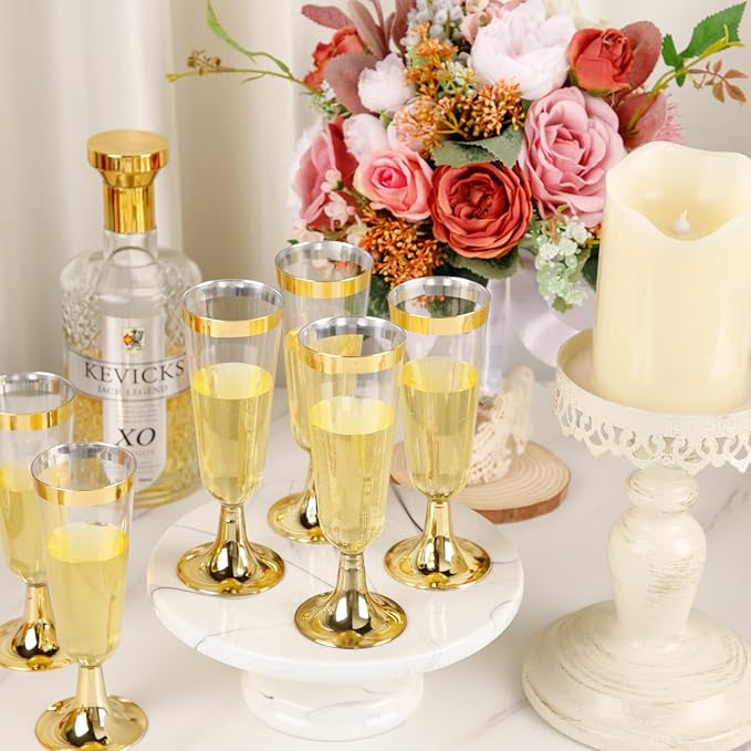I00000 Gold Champagne Flutes 50 PACK, 5 Oz Disposable Champagne Glasses - Image 7