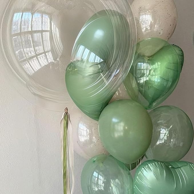 Sage Green White Heart Balloons - Image 5