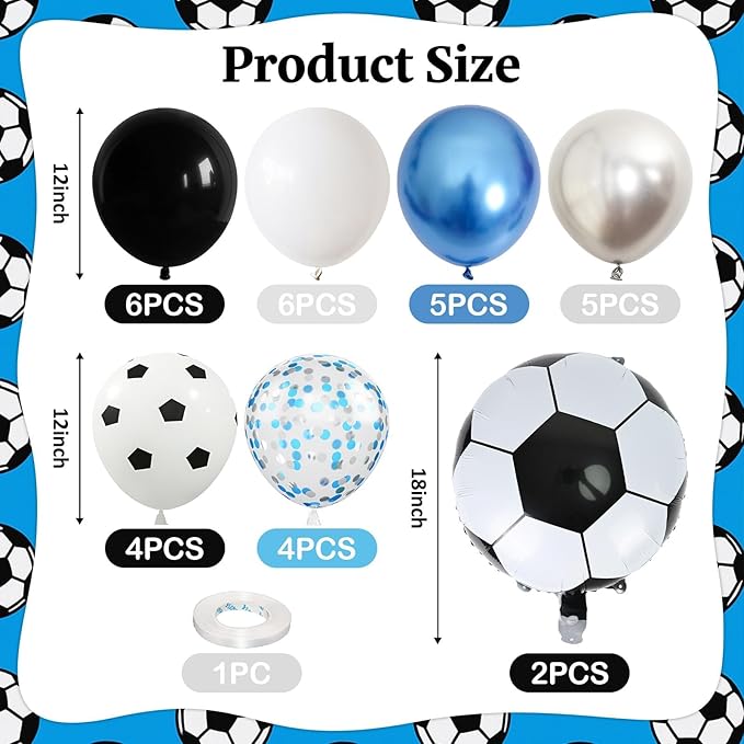 Soccer Balloons, Metallic Blue Silver Balloons - Image 2