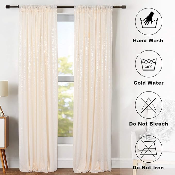 ShinyBeauty Sparkle Backdrop Curtain Ivory 2 Panels Set Sequin Photo Backdrop - Image 7