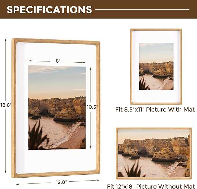 12x18 Frame USA-Sourced Natural Oak Wood Solid Wood Photo Frame Handcrafted - Image 2