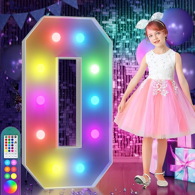 imprsv 4FT Colorful Marquee Numbers, 18 Colors Number 0 by Letsmakeitimpressive