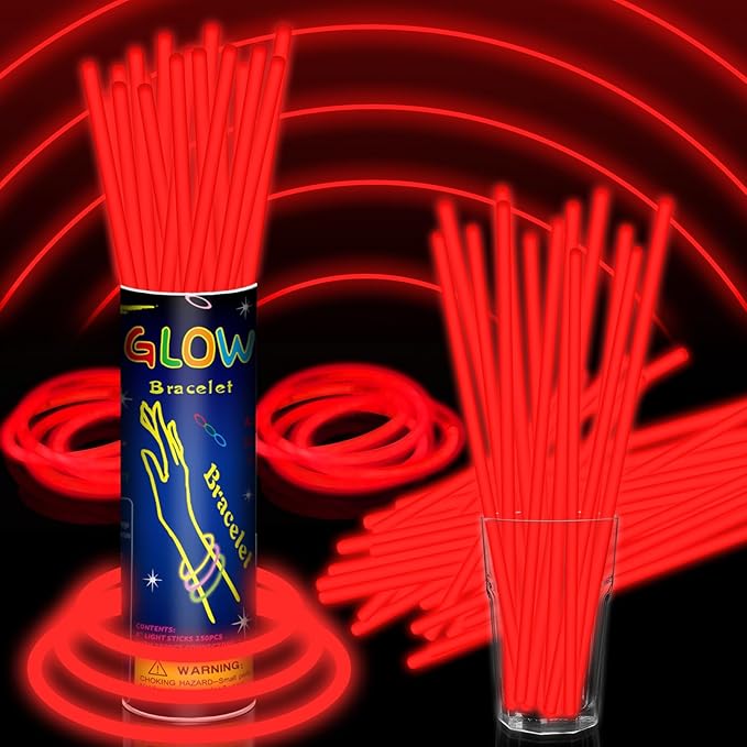 100 Pack 8” Red Glow Sticks Bulk by Taikula
