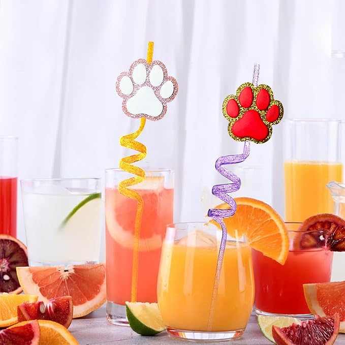 24 Glitter Paw Glitter Straws Birthday Party Decorations - Image 6