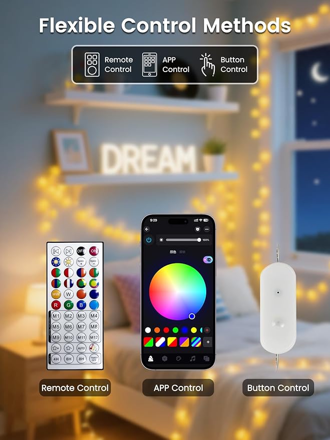 46ft Smart Color Changing Christmas Lights, 100 LED RGB Globe String Lights App - Image 3