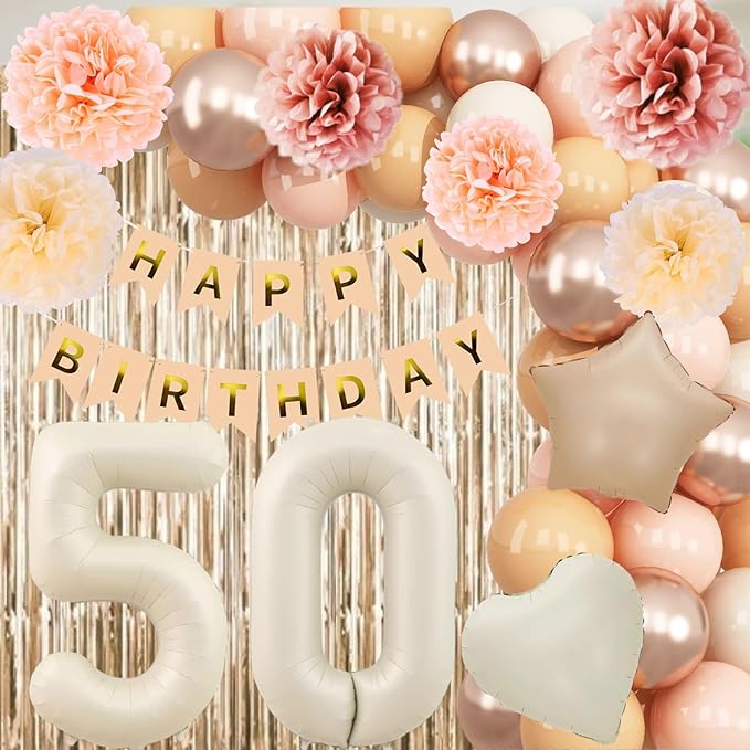 Beige 50th Birthday Decorations - Image 2