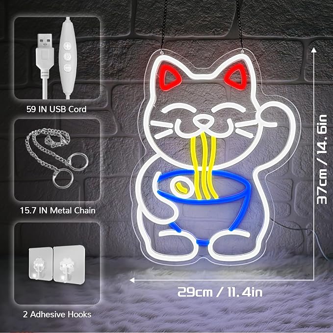 Lucky Cat Ramen Neon Sign, Neon Signs - Image 3