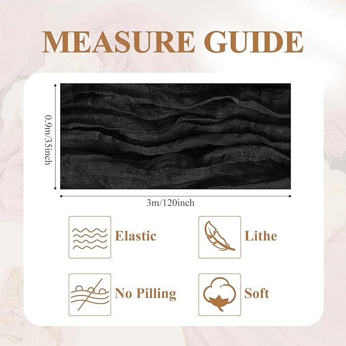 Asee'm 2pcs Cheesecloth Table Runner 120 Inches Long Black Boho Gauze Cheese - Image 2