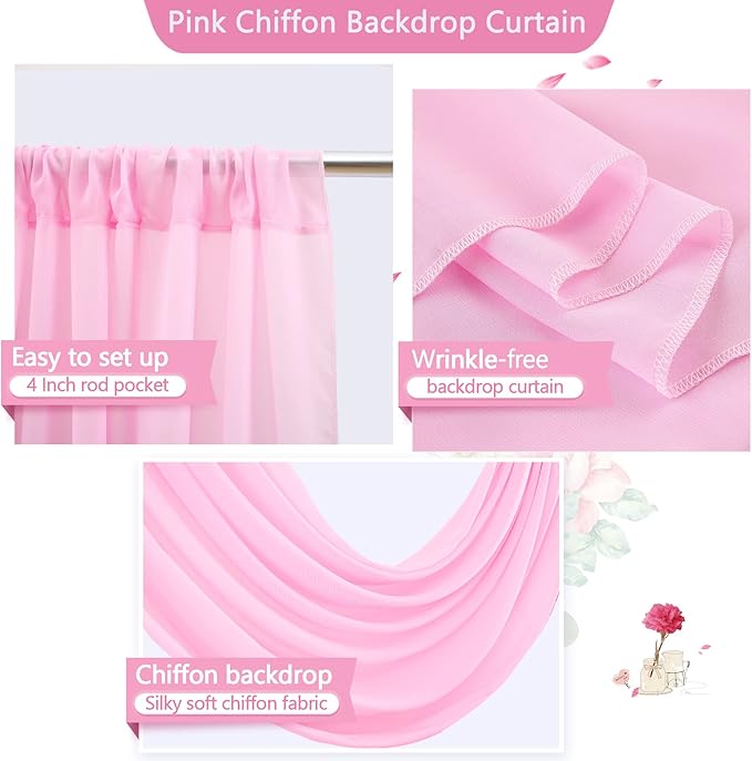 PARTISKY 10x10ft Pink Chiffon Sheer Backdrop Curtains, Wrinkle-Free Wedding - Image 6