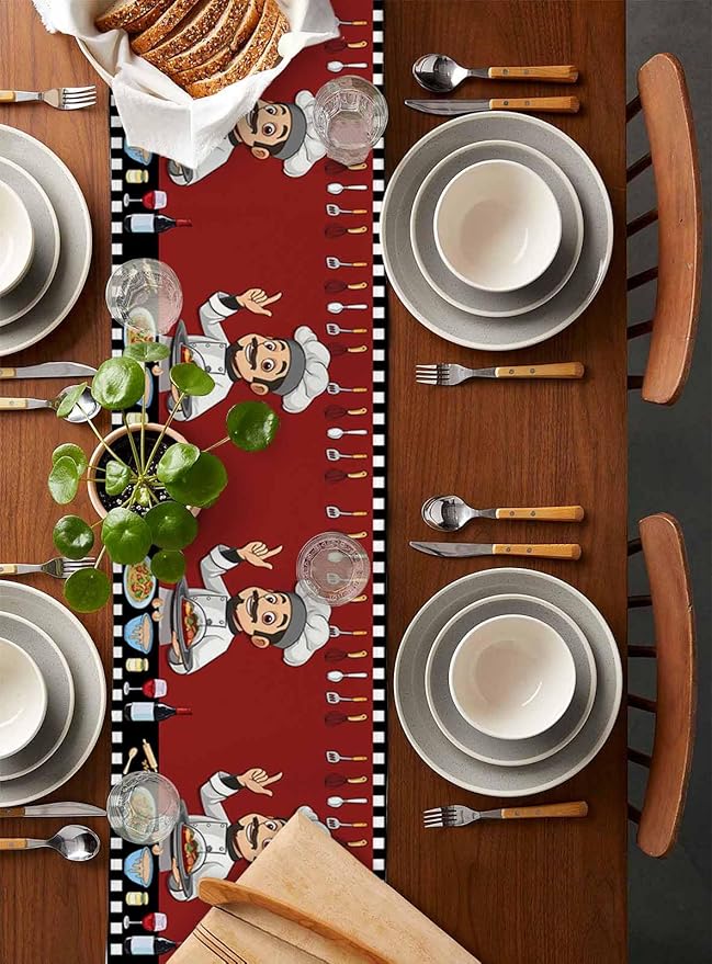 Red Chef Gourmet Cotton Linen Table Runner - Image 5