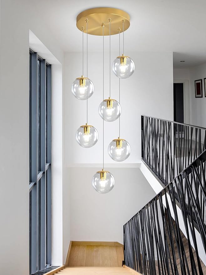 H 87in Modern Glass Globe Chandelier 6-Lights Pendant Light by ShialLighting