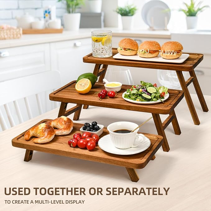 GEHE 3 Tier Serving Stand, Acacia Wood Dessert Table Display Cupcake Stand - Image 7
