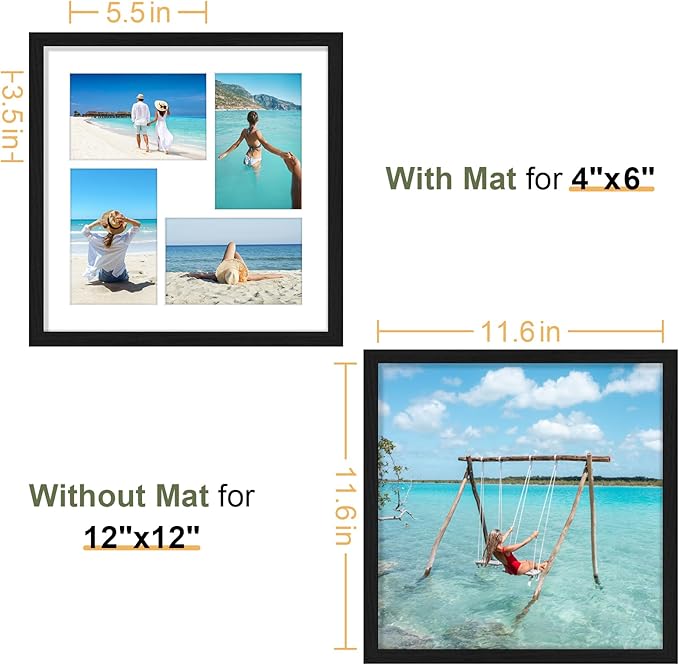 Vittanly 12x12 Collage Picture Frame, Displays 4Pcs 4x6 Pictures - Image 3