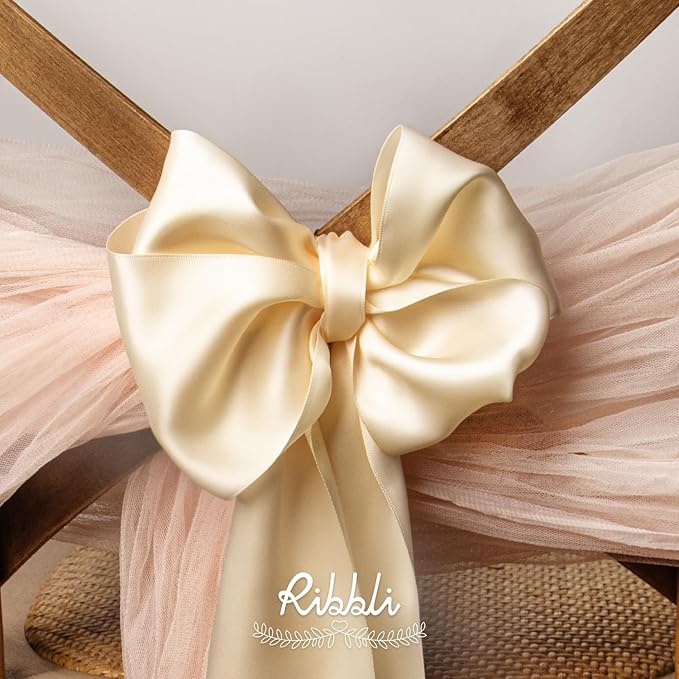Ribbli Cream Satin Ribbon 4 Inch Wide Cream Ribbon - Image 4