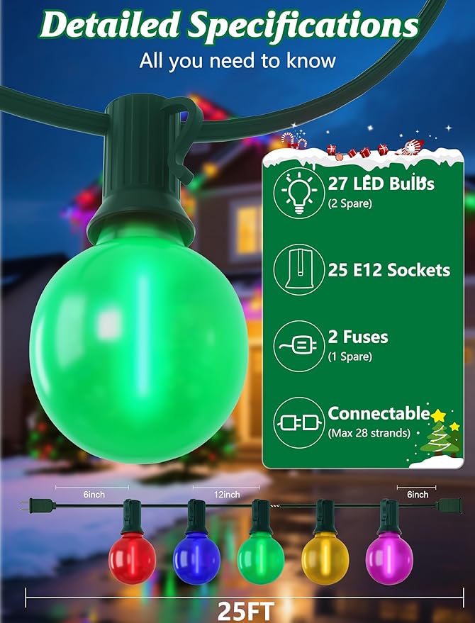 SUNSGNE 25FT LED Colored Christmas Lights - Image 2