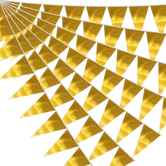20M/65FT Gold Triangle Pennant Banner Flag Metallic Fabric Bunting Garland by raqieden