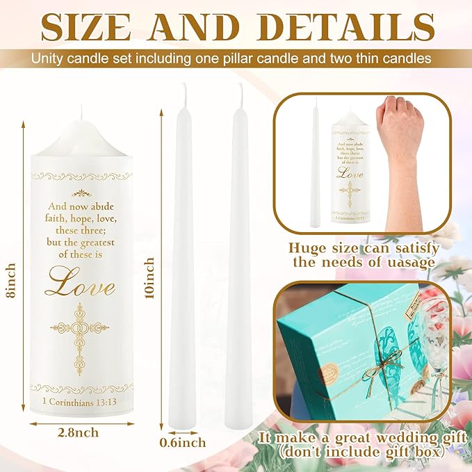 Frienda Unity Candles for Wedding Ceremony Set Wedding Unity Taper Candles - Image 3