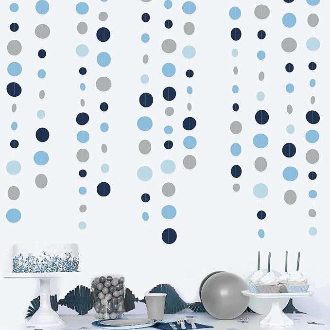 Dusty Blue Party Decorations Navy Blue Circle Dots Garland Gray Blue Hanging by pinkblume