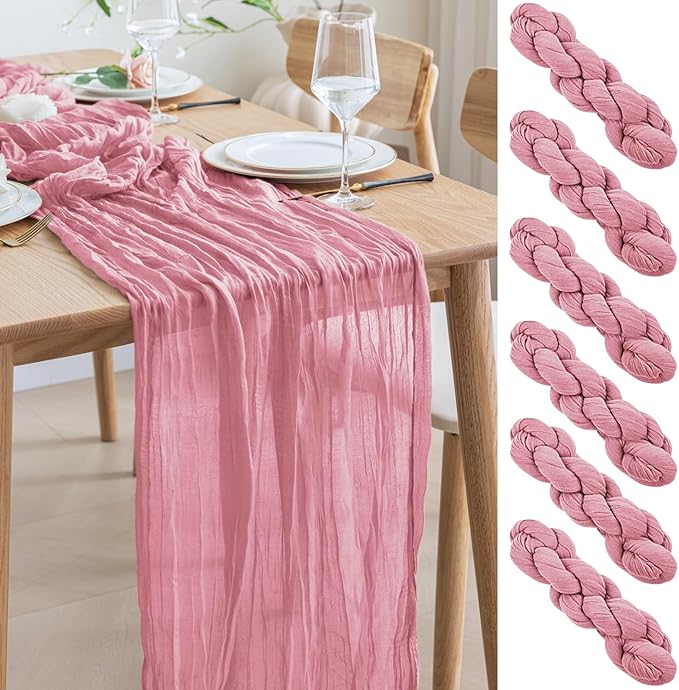 Asee'm 6pcs Cheesecloth Table Runner 120 Inches Long Pink Boho Gauze Cheese by Aseem