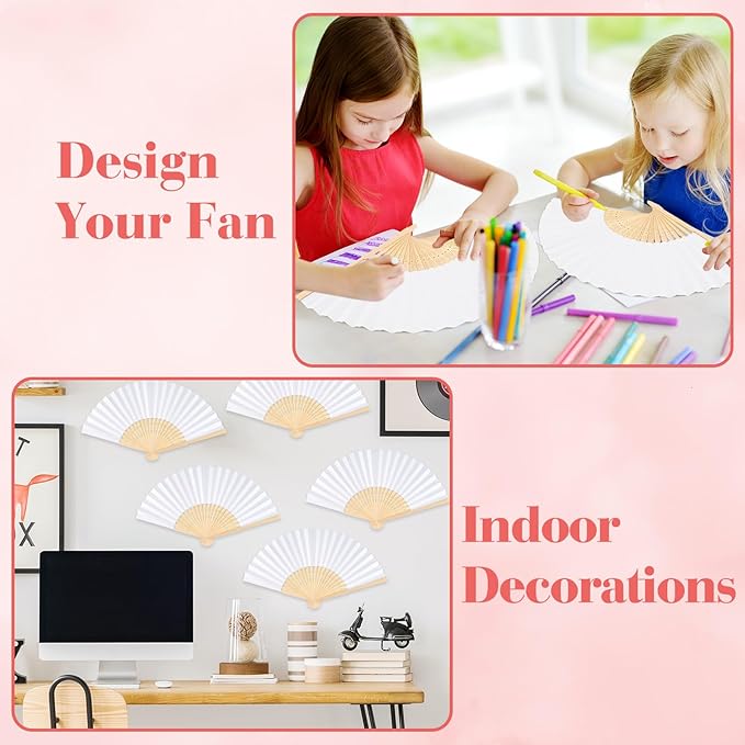 48 Pieces White Hand Held Bamboo Folding Fans Paper Fans Handheld - Image 4