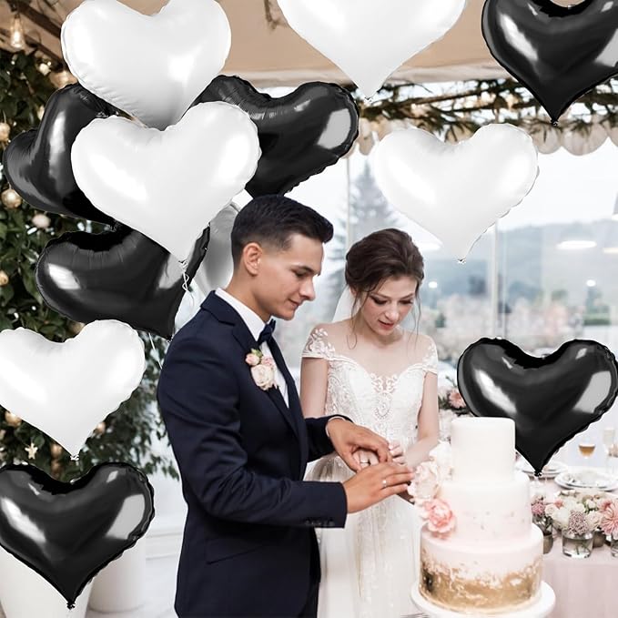 24 Inch Black White Heart Balloons - Image 8