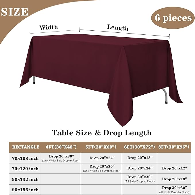 Fitable Burgundy Rectangle Table Clothes, 6 Pack - Image 5