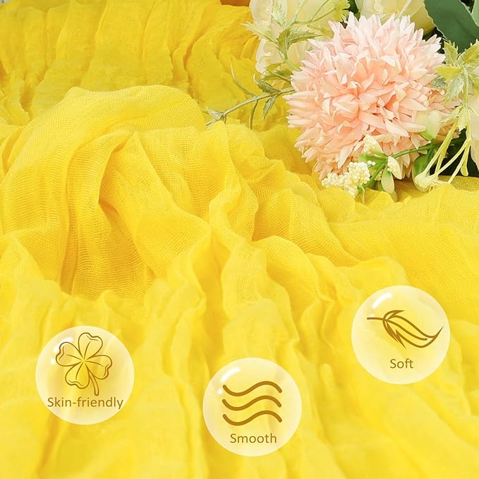 6 Pack Lemon Yellow Fall Table Runner 10ft Boho Gauze Fabric Cheesecloth - Image 4