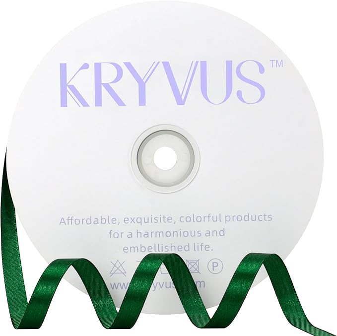 Green Satin Ribbon 3/8 inch X Continuous 100 Yards, Single Face Polyester by Kryvusribbon