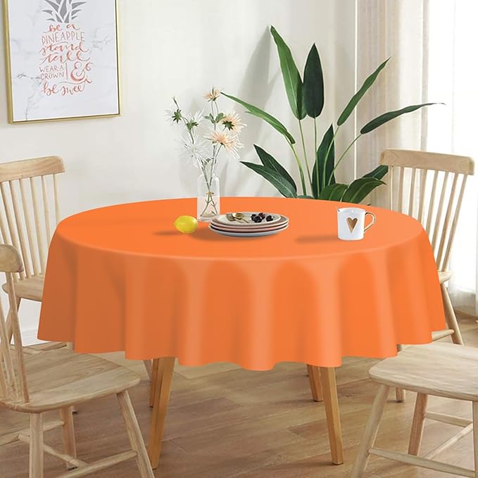 QIKSION Orange Round Tablecloth 12 Pack, 84 Inch Plastic Table Cover Disposable - Image 2