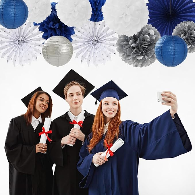 Navy-Blue White Silver Party-Decorations - Image 4