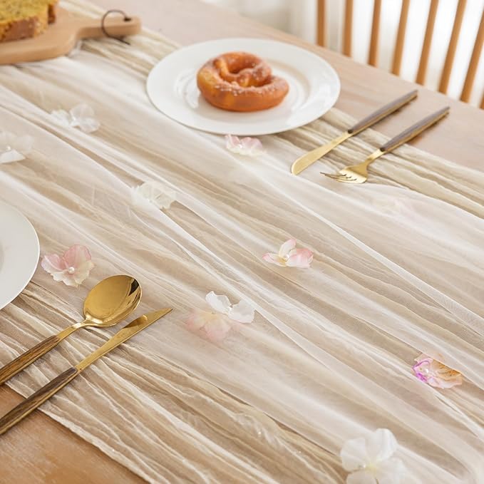 Romantic Artificial Floral Table Runner 10ft Gauze Tulle Lace Table Runner Set - Image 6