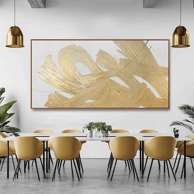 XIANSHOU Gold and White Canvas Wall Art Abstract Wall Artwork Neutral Wall - Image 5