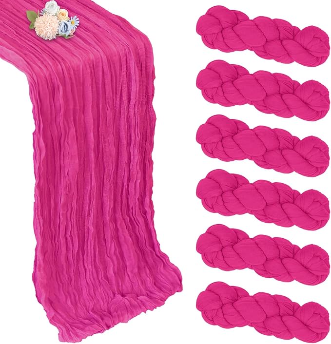 6 Pack Hot Pink Cheesecloth Table Runner 10ft Boho Gauze Fabric Cheese Cloth by Pepmily