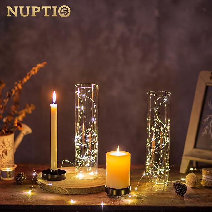 NUPTIO Hurricane Glass Candle Holders: 2 Pcs Black Candlestick Tapers Holder - Image 2