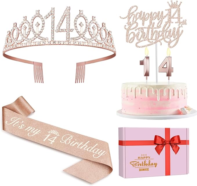 14th Birthday Decorations for Girls Including Birthday Sash and Tiara, Candles by JueslyBirthdayParty