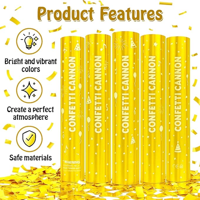 5 Pack Confetti Poppers gold– 12 Inch Confetti Blaster - Image 2