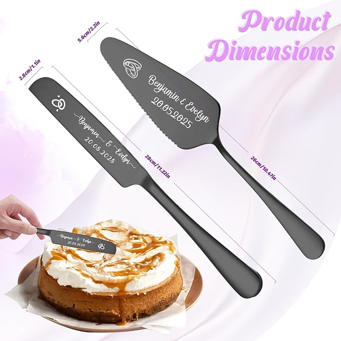 Custom Wedding Cake Knife and Server Set, Personalised Cake Serving Kit - Image 7