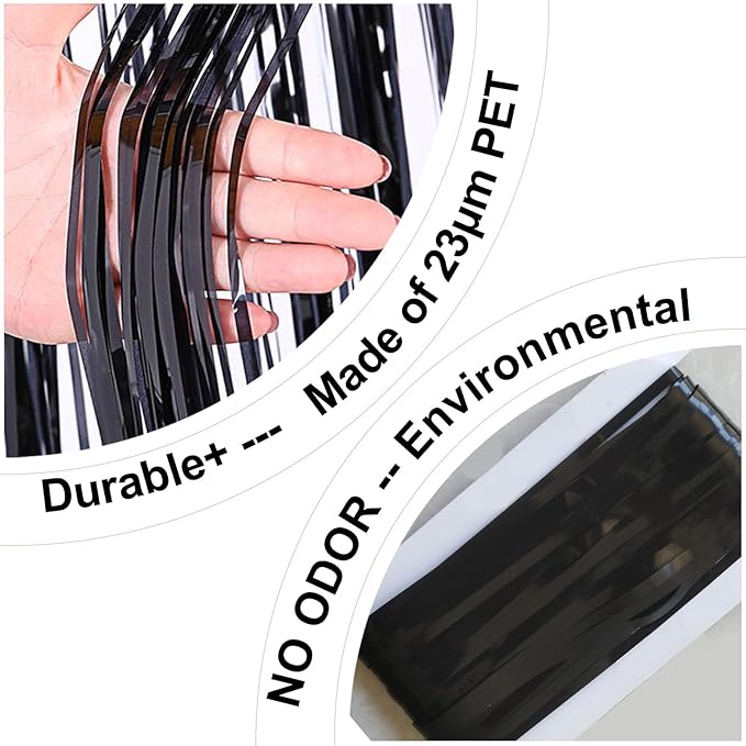 4Pack Black Foil Fringe Curtains Black Streamers Backdrop - Image 7