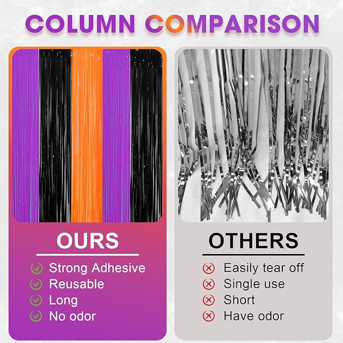 3 Pack 3.3 x 8.2 ft Halloween Foil Fringe Backdrop Curtains, Tinsel Streamers - Image 4